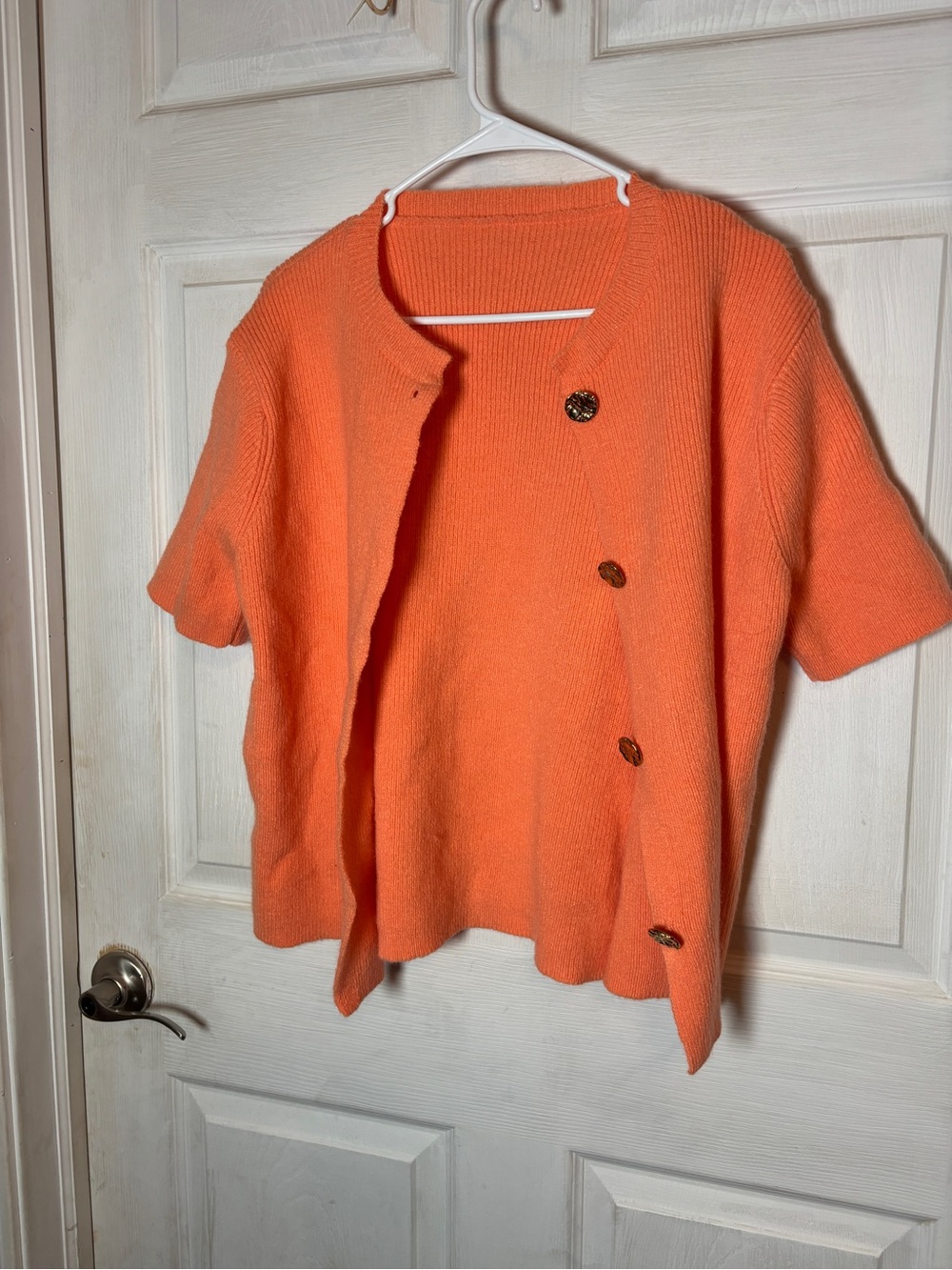 SHEIN Orange Short-Sleeve Knit Button-Up Cardigan